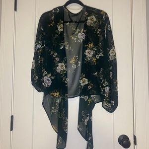 Xhiliration sheer floral dark green cardigan
